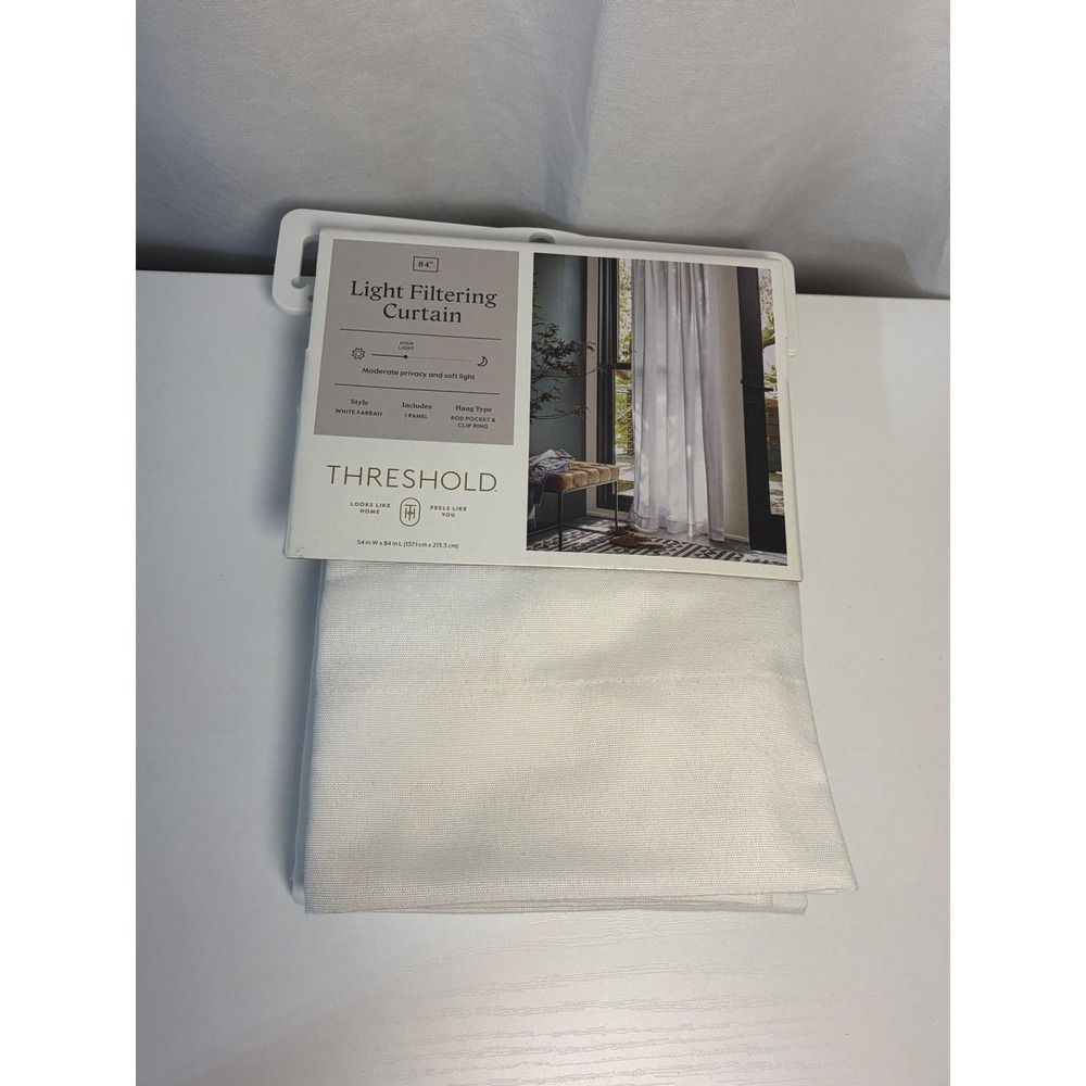 Threshold White Farrah Light Filtering Curtain Panel 54x84 Rod Pocket Clip Ring